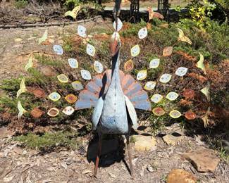 J168 - $85. Large Metal Peacock. Measures 68" W x 40" D X 54.5" Tall.
