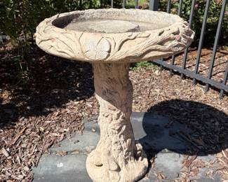 J65 - $40. Concrete Bird Bath. Measures 19" D x 25" Tall.