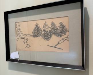 J135 - $40. Framed Drawing. Measures 19” W x 12.75” Tall.