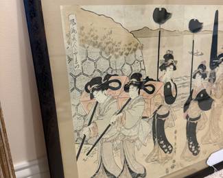 J139 - $75. Japanese Print "Festive Procession of a Noble Family” On Paper. Measures 53.5” W x 20” Tall.