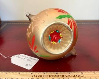 J18 - $40. Large Mercury Glass Ornament with Triple Indents. Measures 6.5" Tall.