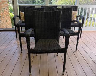 J142 - $140. Set of 6 Patio Chairs. Measures 24" x 24" x 35.5" tall. Floor to seat is 17".