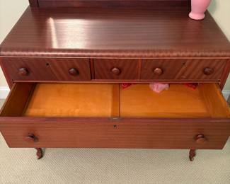 J74 - $225. Beautiful Antique Dresser with Mirror. Excellent Condition - all drawers slide. Measures 43" W x 21.5" D x 68" Tall.