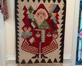 J116 - $125. Turkish Killim Santa Wall Hanging. Measures 33" W x 47" Tall.