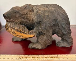 J6 - $35. Vintage Japanese Ainu Hand Carved Wood Bear with Fish. It does show sign signs of wear.