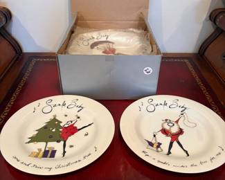 J35 - $30. 8 Pc. Pottery Barn Santa Baby Salad Plate Set. Measures 8" Diameter.