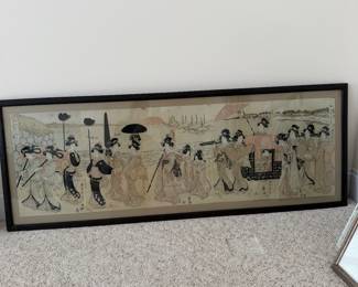 J139 - $75. Japanese Print "Festive Procession of a Noble Family” On Paper. Measures 53.5” W x 20” Tall.