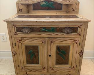J72 - $60. Hand Painted Wood Washstand. Measures 29.25" x 15.5" x 35.5".