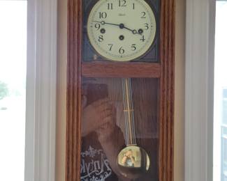 Hermle wall clock with Westminster Chimes, working and keeping time.