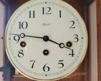 Hermle wall clock with Westminster Chimes, working and keeping time.