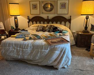 Wall Decor, Wooden Nightstands, Decorative Lamps, Bedding