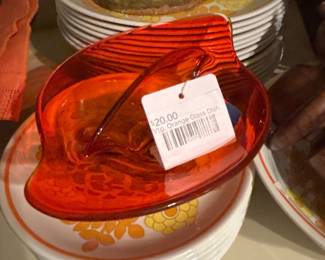 Vtg Orange Glass Dish