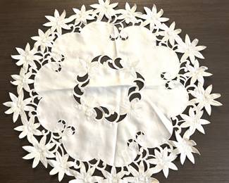 FLoral edge round table doile, 4 available, 22",  was $10 each, NOW $7 each