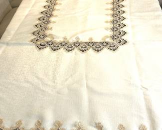 White w/beige lace, 102" x 66",  was $24, NOW $15