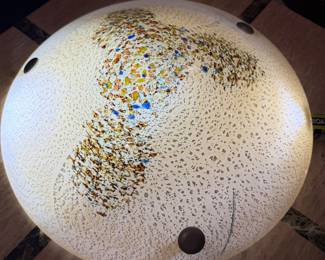 White, multi-color art glass saucer  for flush ceiling mount chandelier, 19.5"W,  was $295, NOW $175