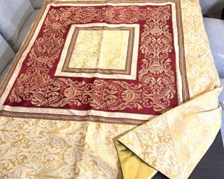Waterford lined, square gold & burgundy, luxury tablecloth with corner tassels, 60" x 60",  was $40, NOW $25