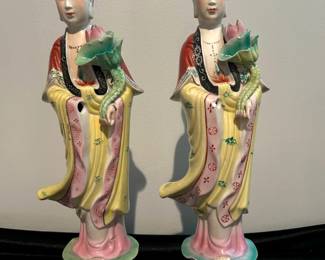 Vtg tall CHines Quan Yin Figurines, hand painted, 2 available, 15"H, was $50 each, NOW $25 each