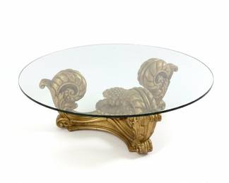 Hollywood Regency Giltwood Coffee Table with Glass Top