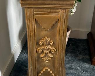 Vintage Plaster Pedestal with Fleur-de-Lis Motif