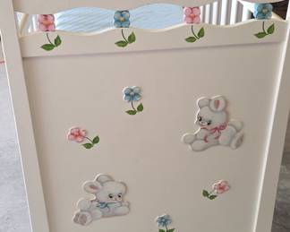 Vintage Decorative Wooden Crib with Bunny Motifs