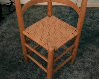 Vintage Wood Corner Chair with Woven Seat