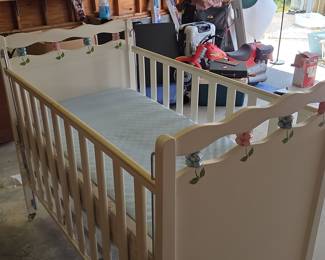 Vintage Decorative Wooden Crib with Bunny Motifs