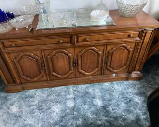 Drexel French Provincial Louis XV Carved Walnut Sideboard or Bar Cabinet