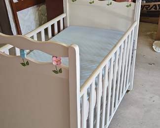 Vintage Decorative Wooden Crib with Bunny Motifs
