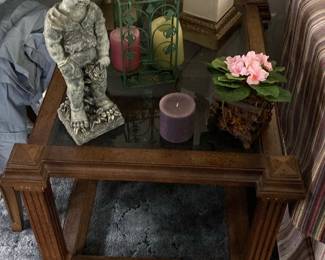 Vintage Chinese Chippendale Style Walnut and Glass Top Side Table
