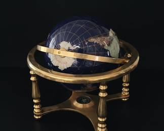 Unique Art 10" Blue Lapis Gemstone Globe with Gold Stand and Compass