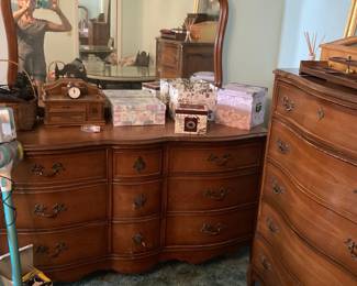 Drexel Touraine French Provincial Nine-Drawer Dresser with Mirror