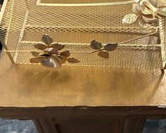 Vintage Hollywood Regency Metal Mesh Tissue Box Cover with Roses