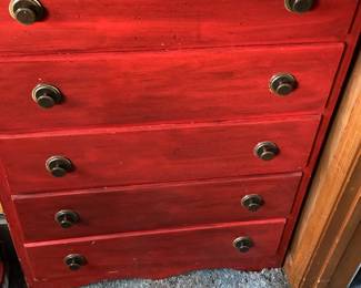 Red Painted Antique Mahogany Dresser