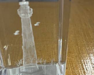 3D Laser-Etched Crystal Lighthouse Paperweight with Seagulls