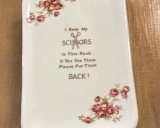 Vintage Floral Ceramic Scissor Holder Wall Pocket