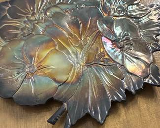 Vintage Floral Repoussé Silver Plate Dish
