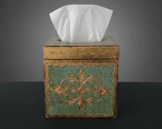 Vintage Florentine Style Teal and Gold Tissue Box Cover