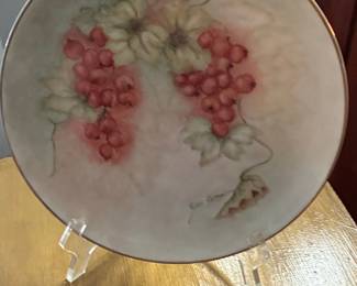 Hand-Painted Porcelain Currant Plate Signed 'Ella Darrow'