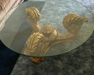 Hollywood Regency Giltwood Coffee Table with Glass Top