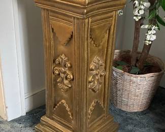 Vintage Plaster Pedestal with Fleur-de-Lis Motif