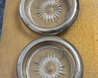 Vintage Leonard Silver Plate and Starburst Glass Coasters
