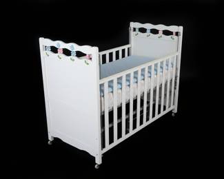 Vintage Decorative Wooden Crib with Bunny Motifs