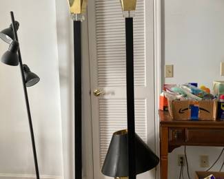 Pair of Postmodern Brass and Lucite Torchiere Floor Lamps