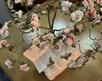 Prosperity Tree Sculpture with Silk Blossoms and Bells