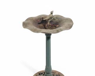 Vintage Cast Aluminum Birdbath with Bird Figurine