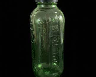 Vintage Green Glass 'WATER' Embossed Refrigerator Bottle
