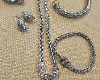 SilverTone Cable Jewelry Collection Heart Necklace, Cuff Bracelets