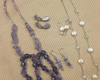 Purple Pearllike Jewelry Collection Necklaces Earrings