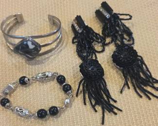 05 Sterling Silver Black Jewelry Collection Cuff, Bracelet Beaded Earrings