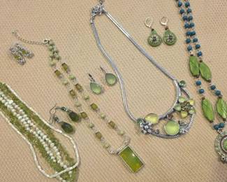 Green Blue Statement Jewelry Collection4 Necklaces With Coordinating Earrings